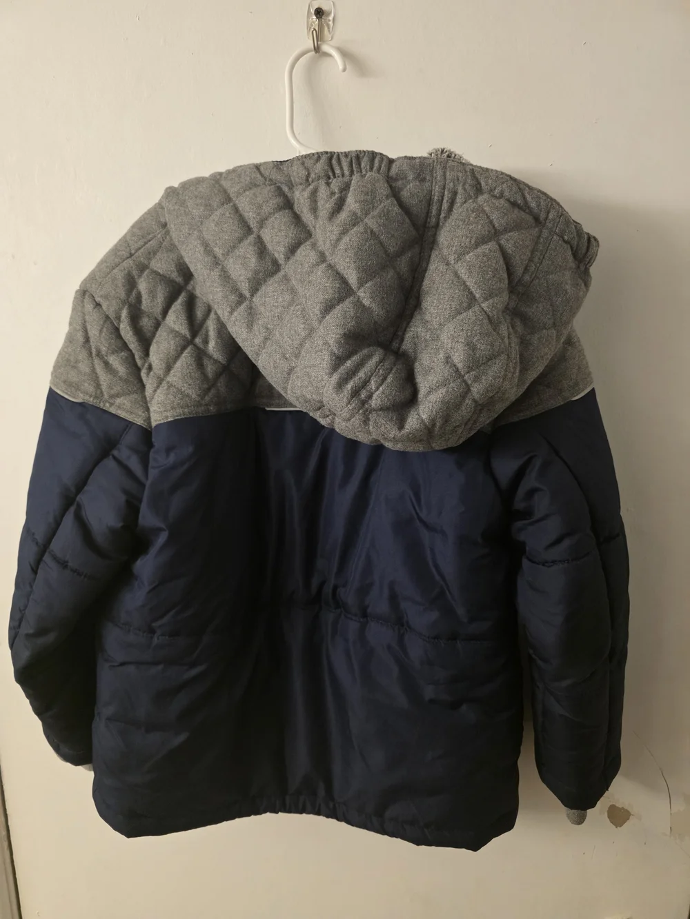 Kids Two-Tone Navy and Gray Hooded Puffer Jacket
